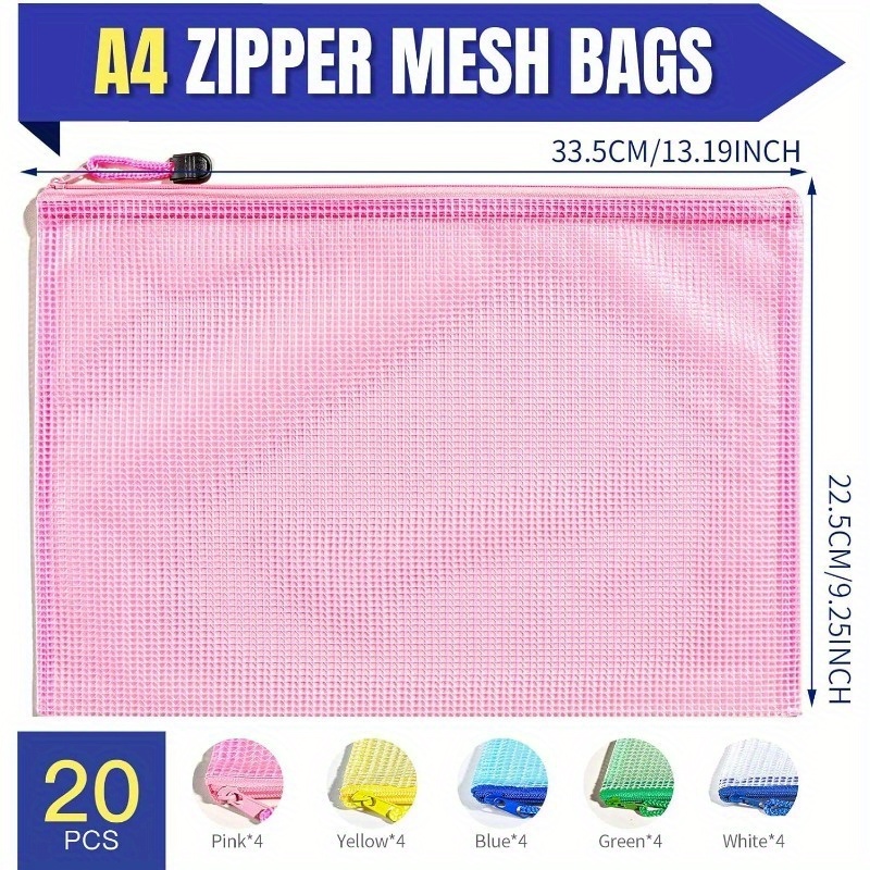 3 Pcs Mesh Zipper Bags, A4 Plastic Zip File Pouch Document Folders, Purple