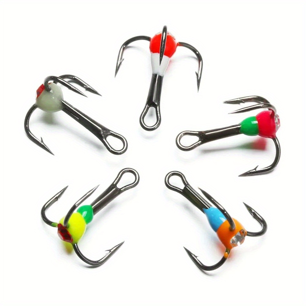 100pcs Fishing Hook Sharp Treble Hooks Size 1 2 4 6 8 10 12 14 Red Black  Silver