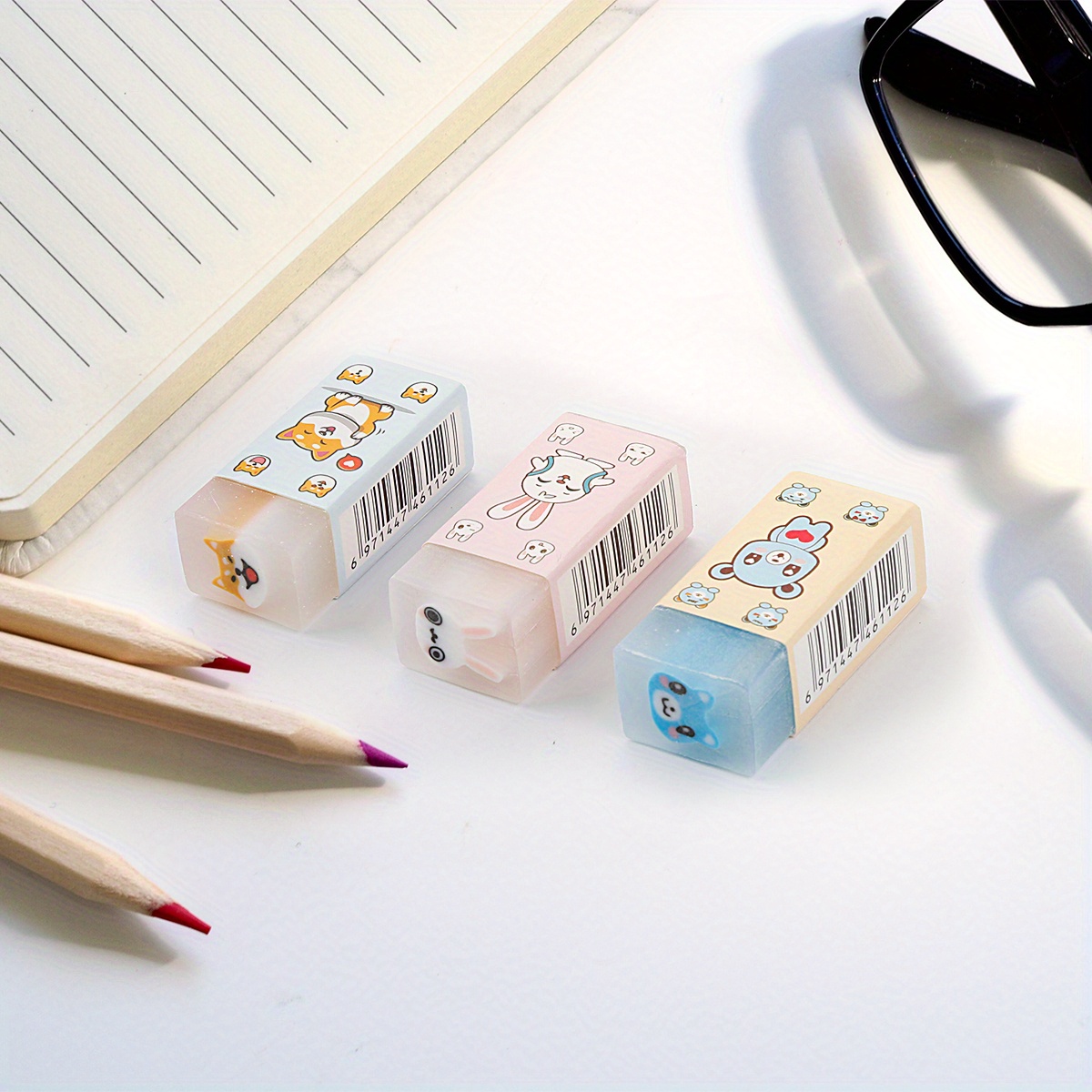 1Pcs Cute Gum Writing Drawing Erasers Long Strip Eraser Kawaii Stationery  Gum For Kids Novelty School Office Supplies