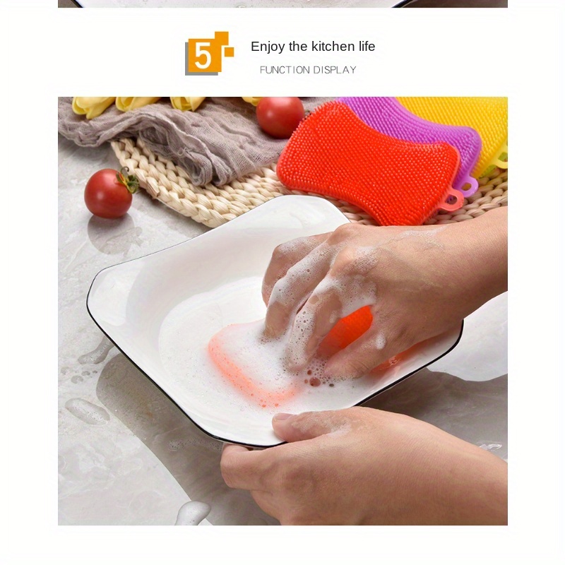 2pcs/pack Kitchen Silicone Dishwashing Sponge Brush, Multi-functional Pot  Cleaning Tool For Home Use