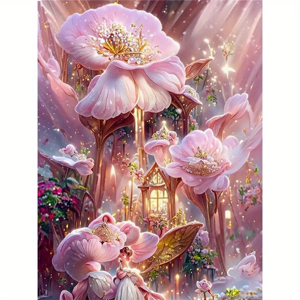 1pc 13.8x17.7inch Full Square Diamond Canvas Fantasy Flower Home Wall Decor  5D Diamond Painting Kits By Number