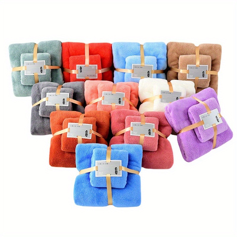 

2pcs Solid Color Towel Set, Household Coral Fleece Towel, Soft Hand Towel Bath Towel, Absorbent Towels For Bathroom, 1 Bath Towel & 1 Hand Towel, Bath Linen Sets, Bathroom Supplies