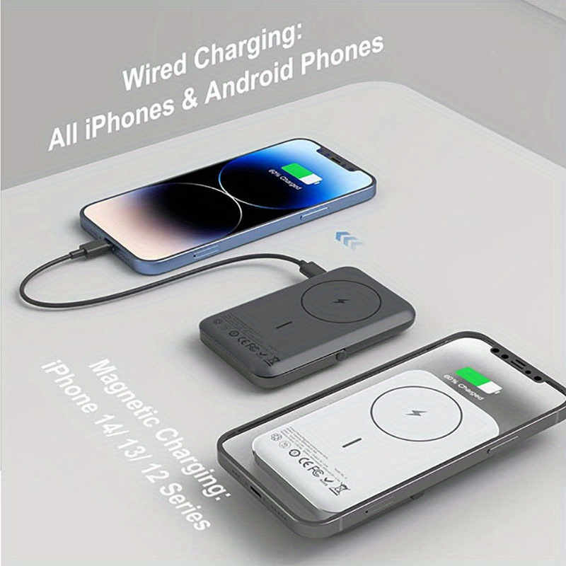 Cargador para iPhone, cargador portátil inalámbrico magnético de 5000 mAh  con puerto USB-C, batería MagSafe, banco de energía para iPhone 14 Pro Max  /