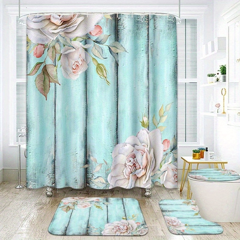 Turquoise Teal Ombre Pattern Shower Curtain Set Waterproof - Temu