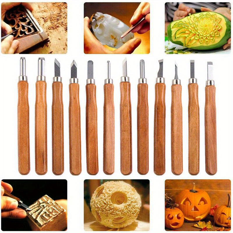 12Pcs Wood Carving Tools Wood Carving Kit Wood Carving Set High Speed Steel  Blades Craft Carving Knife Woodcut Cutter Knife Set Hand Wood Carving  Chisels for Woodworking DIY Tools