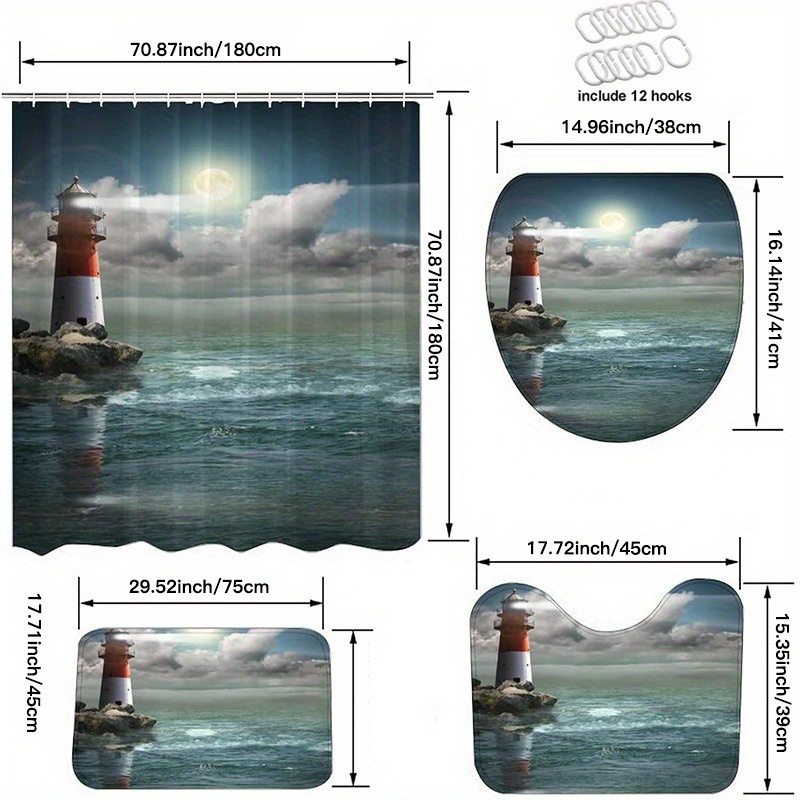 4 Piece Lighthouse Oceans Shower Curtain Set with Blue Ocean Seagull Bathroom  Rugs Clearance Contour Floor Mat Toilet Lid Cover - AliExpress