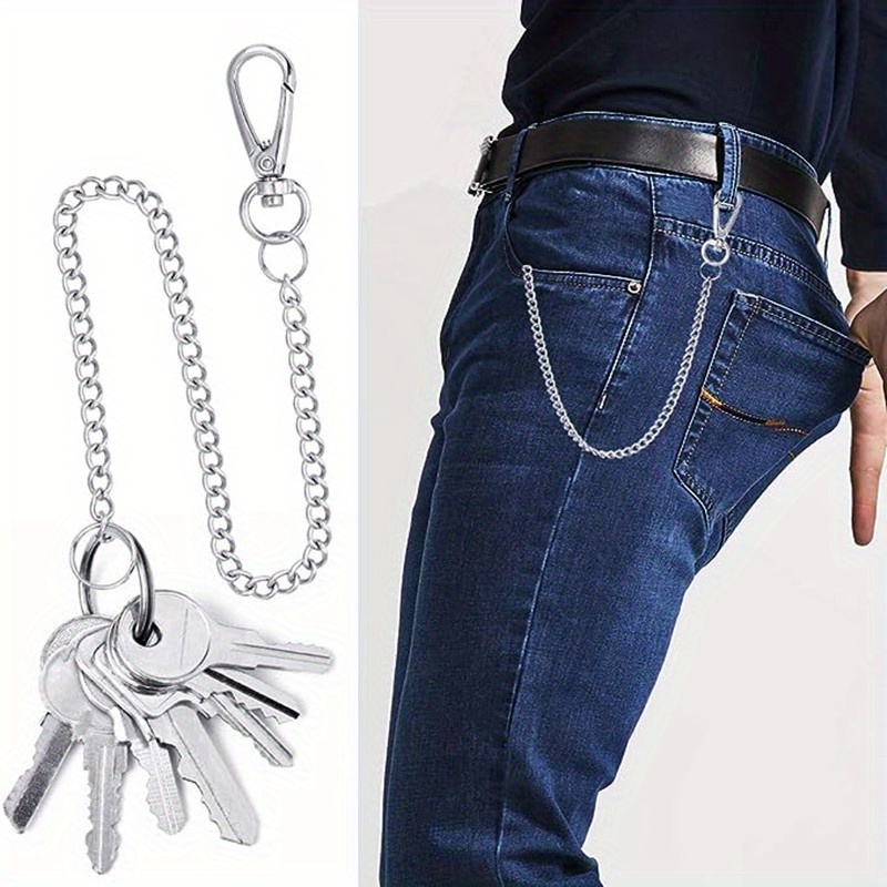 PrideAndBright Long Steel Solid Pants Chain for Keys for Jeans and Trousers with Key Ring D35 | Jeans Metal Keychain for Keys or Wallet | Unisex Gift Idea