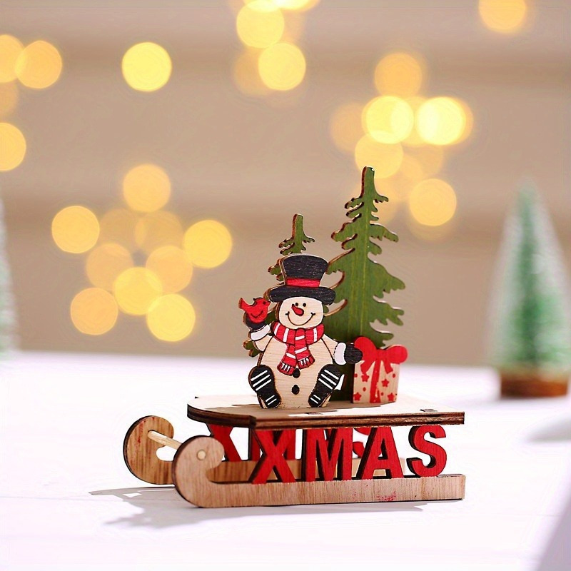 1pc Christmas Wooden Crafts, Holiday Assembly, Home Mini Sled Car Desktop  Decoration