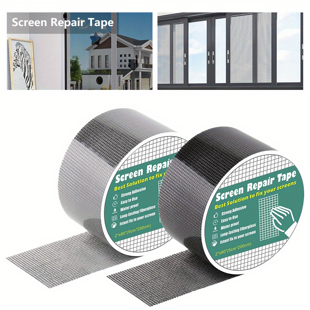 Window Screen Repair Kit, Strong Adhesive & Waterproof Tape Fiberglass  Covering mesh, Repair for Window Screen and Screen Door tears Holes