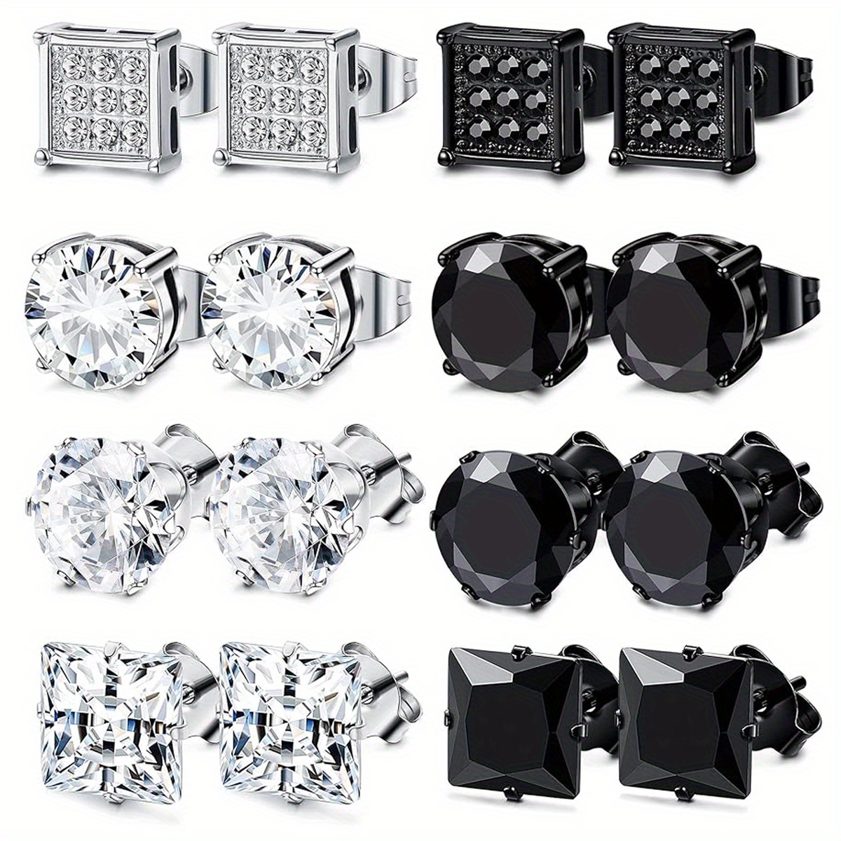 E-shop 4-8 Paar 304 Edelstahl Ohrstecker für Männer Frauen Runde Quadratische Ohrstecker Ohrstecker Unisex Ohrpiercing Schmuck 6MM
