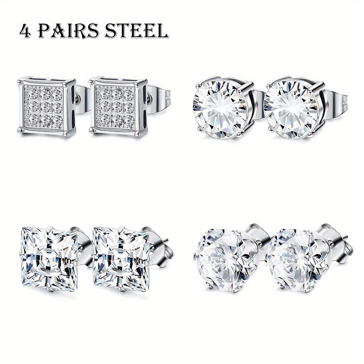TEMU 4-8 Pairs 304 304 Stainless Steel Stud Earrings For Men Women Earrings Stud Earrings Unisex Ear Piercing Jewelry 6mm