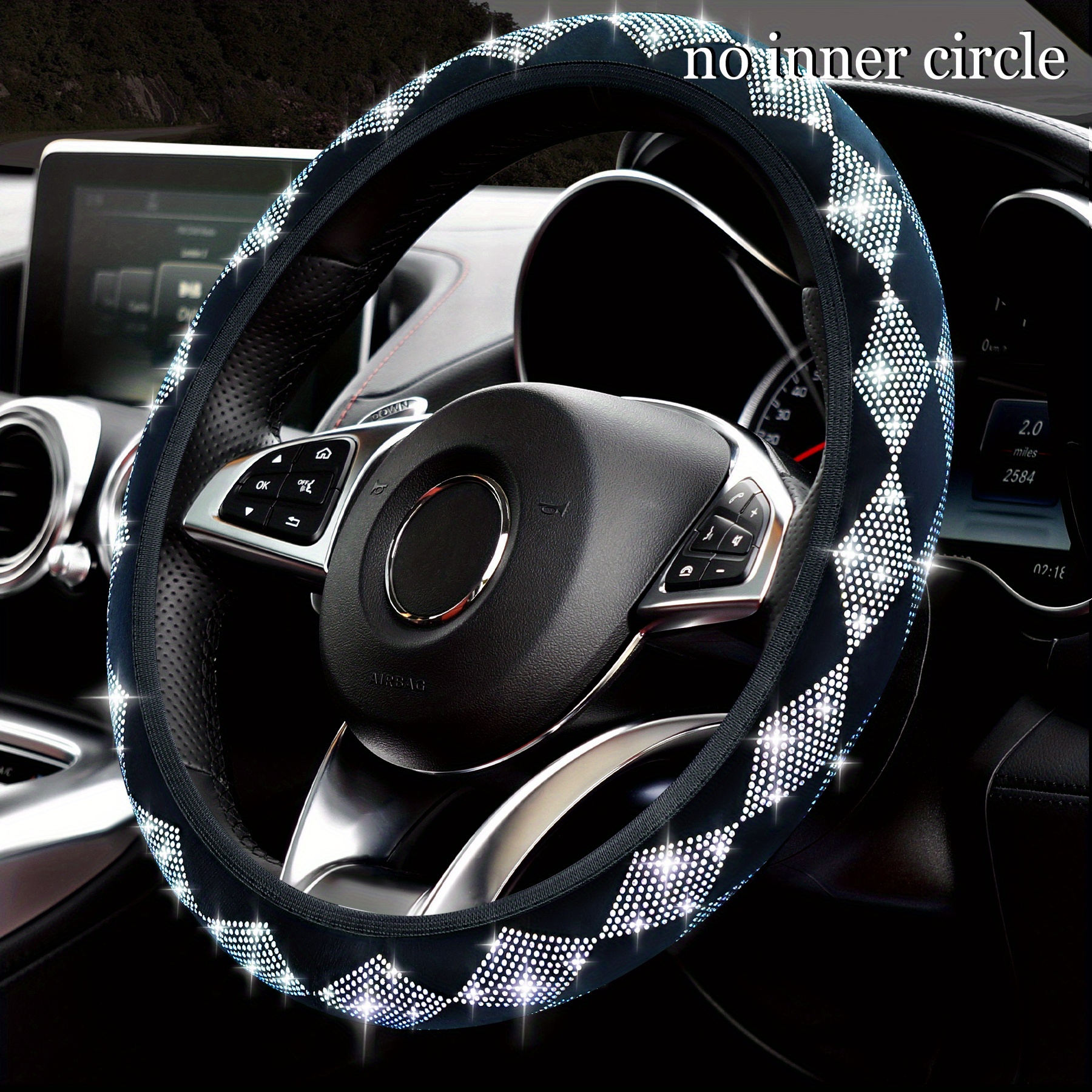 Funda brillante para volante con diamantes de cristal para mujeres;  protector de volante de 15 pulgadas para automóviles, SUV y más (color  plateado)