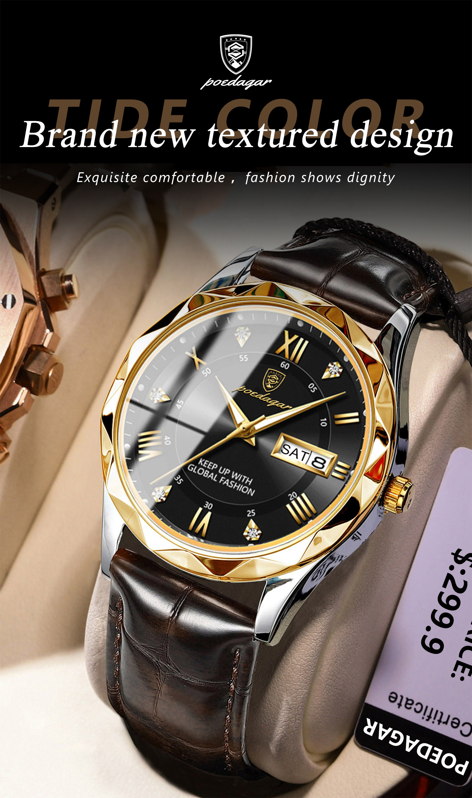 poedagar simple business waterproof luminous leisure mens quartz watch details 4
