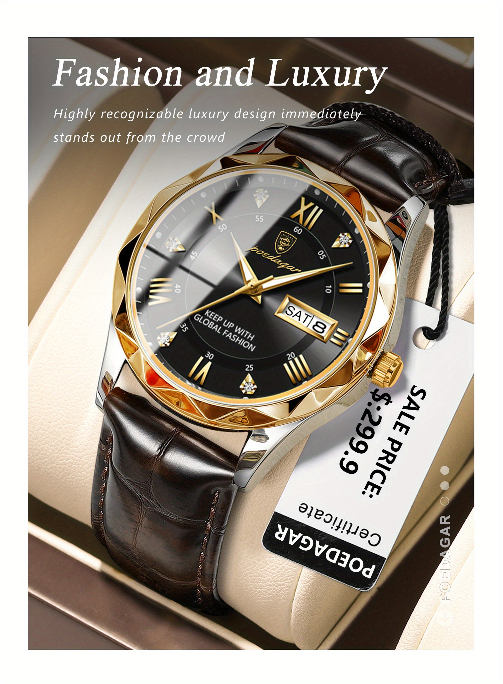 poedagar simple business waterproof luminous leisure mens quartz watch details 5