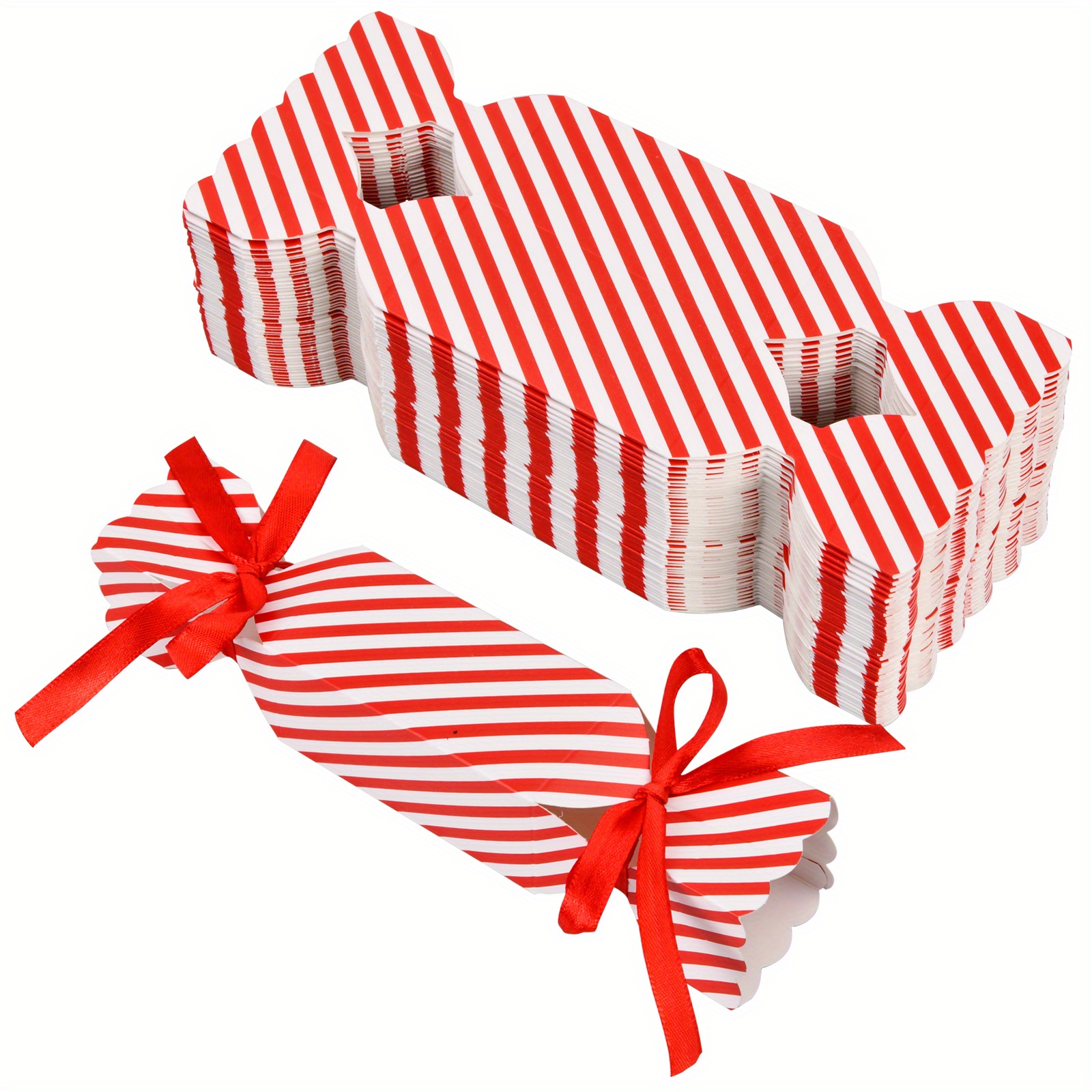 50pcs, Boîte de bonbons pour cadeau de Noël avec 50 rubans, pour bonbons,  chocolats, biscuits, boîtes de décoration de fête pour Xmas, boîtes de  faveur de fête de mariage pour emballage de