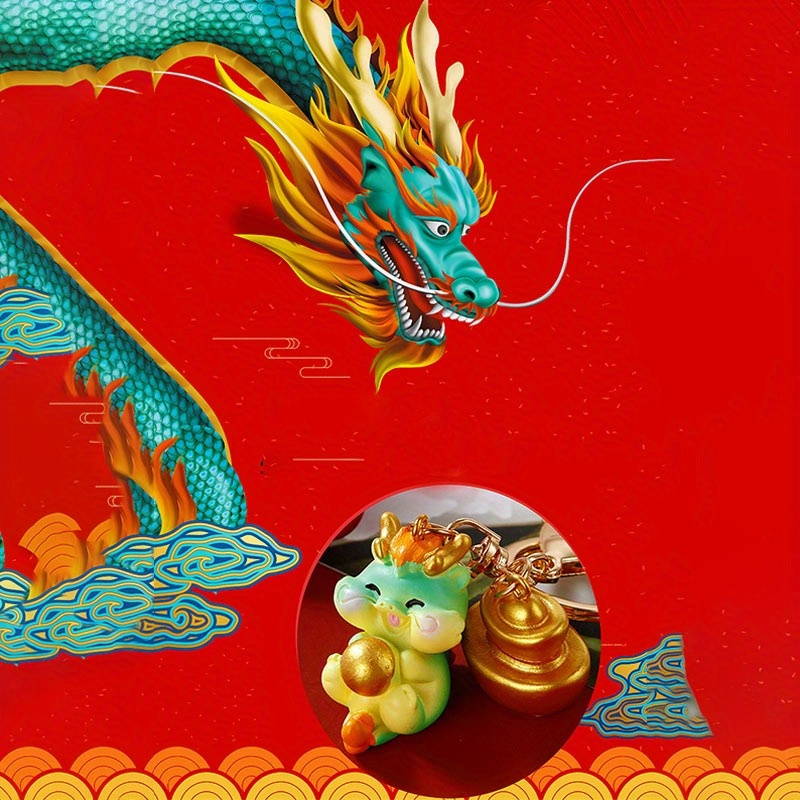 Owiean Année du porte-clés Dragon - Porte-clés chinois 2024 Année du Dragon   Pendentif Animal mignon Feng Shui, porte-clés cadeau du zodiaque,  attirant la richesse et la bonne chance : : Mode