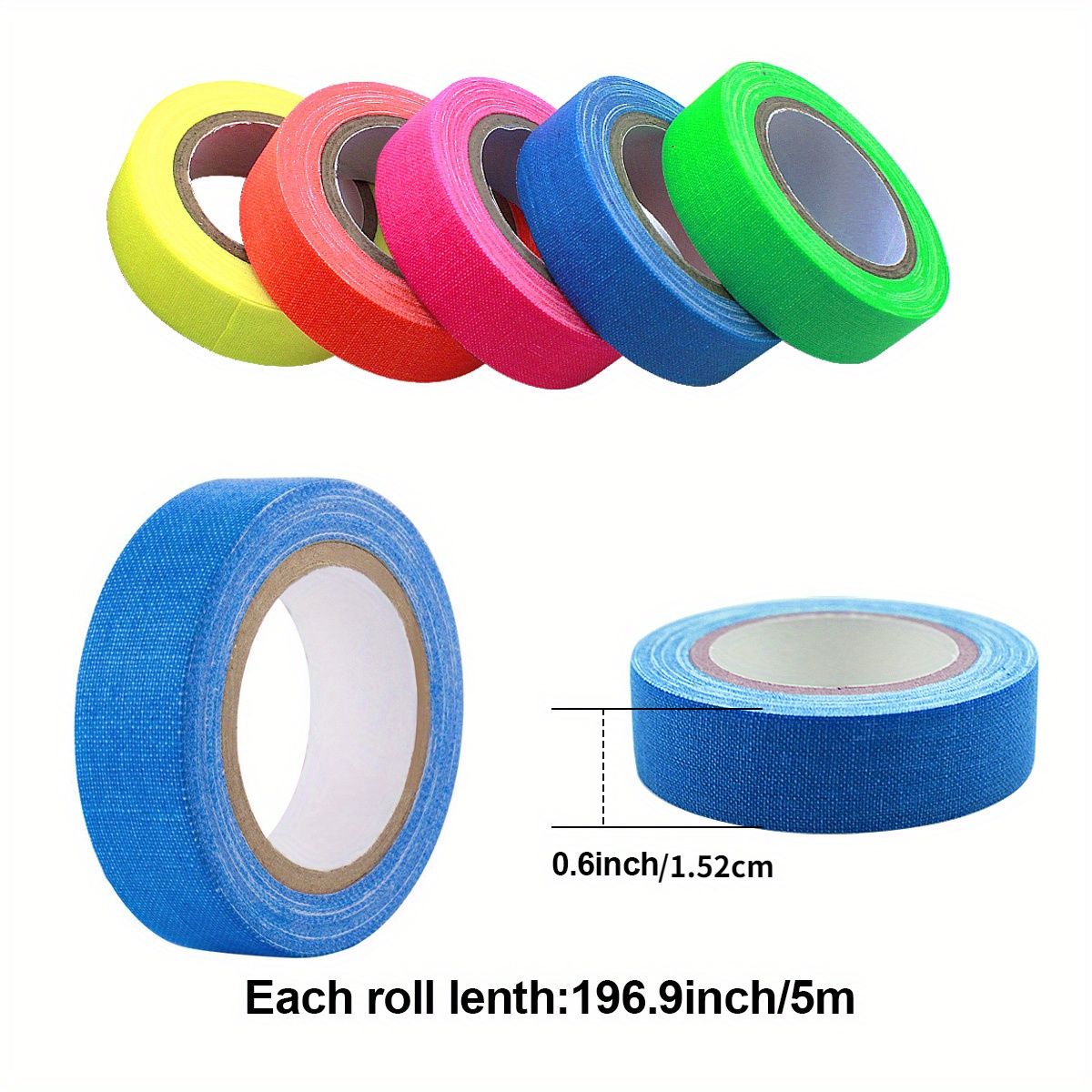Fluorescent Cloth Tape, 5 Rolls Fluorescent Cloth Tape Luminous Neon Gaffer  Tapes Self Adhesive UV Blacklight Reactive Spike Tape Glow In The Dark Lig