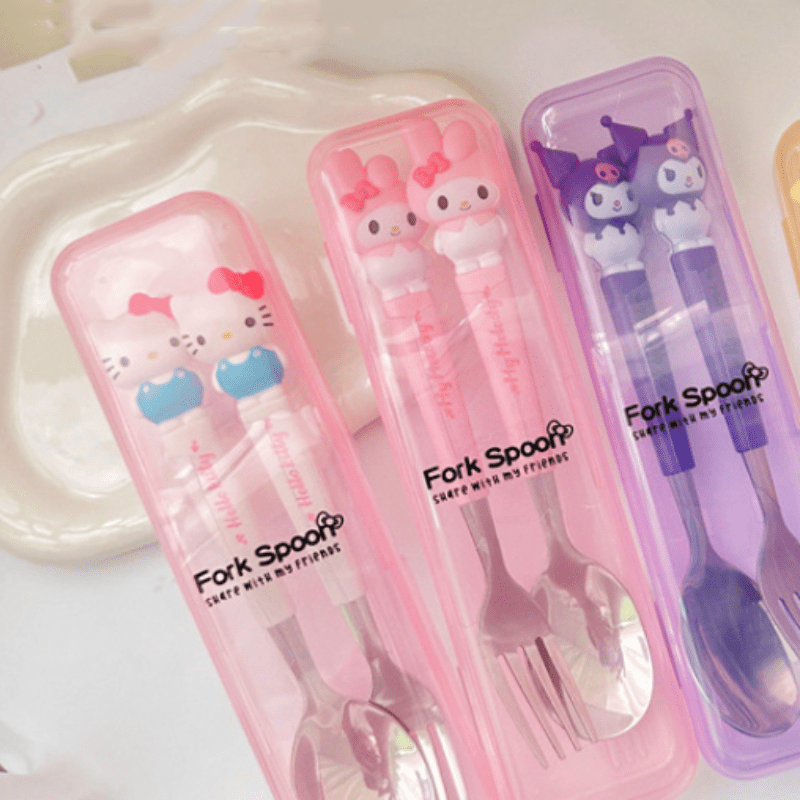 Sanrio Hello Kitty Stainless Steel Fork & Knife Set Kitchen Home Dinning Supper Tool Kids Ladies