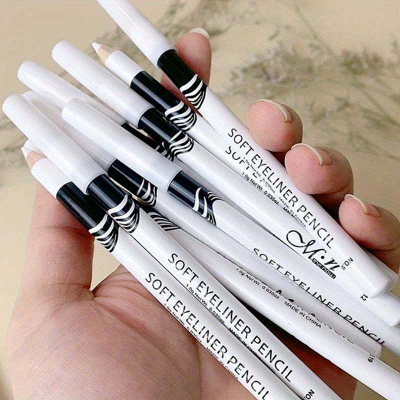 White Eyeliner Pencils Professional Use As Highlighter Soft Waterproof Long-Lasting Eyeshadow Eye Brightener Beauty Makeup Tools (12pcs)