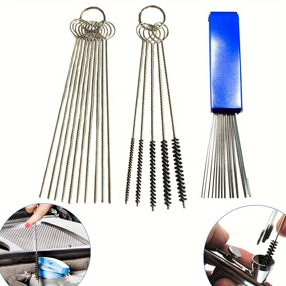 TEMI Set of 2 Carburetor cleaner tools kit Jet Cleaning Brushes Jet Pipe  Cleaning Needles Carb Jet Dirt Cleaner kit 10 Brushes 20 Needles and 2