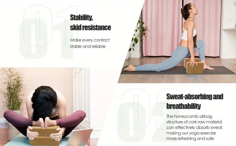 1pc 2pcs cork lightweight yoga blocks non slip fitness blocks for stretching workout pilates 22 86 15 24 7 62cm 9 6 3in details 2