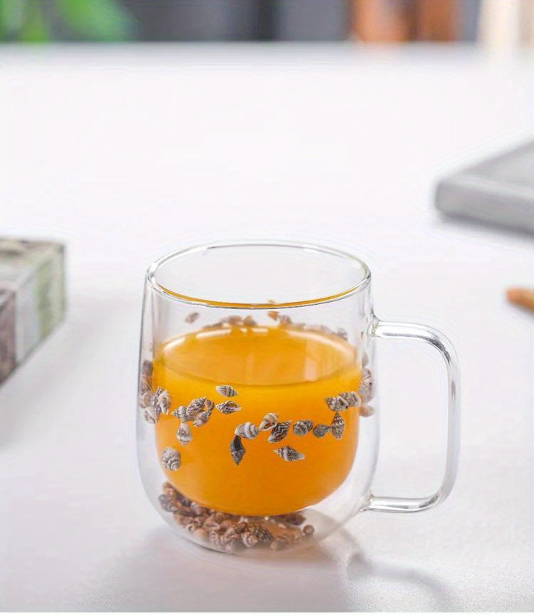 New Handle Double layer Glass Insulation Mug Real Flower - Temu