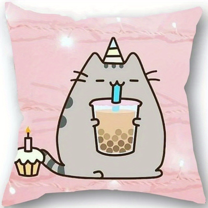 ClearloveWL Home Textile Cyan Cute Cat Cat Cover Pillowcase Drinks