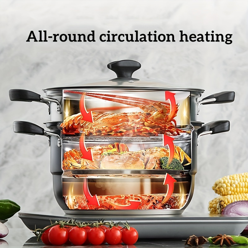 3 Tier Stainless Steel Steamer Pot For Cooking With Stackable Pan Insert,  Food Steamer, Vegetable Steamer Cooker, Steamer Cookware Pot/Saucepan with