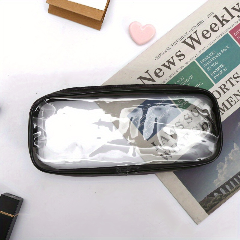 Transparent Pvc Pencil Case Black And White Student Stationery Zipper Pencil  Case 