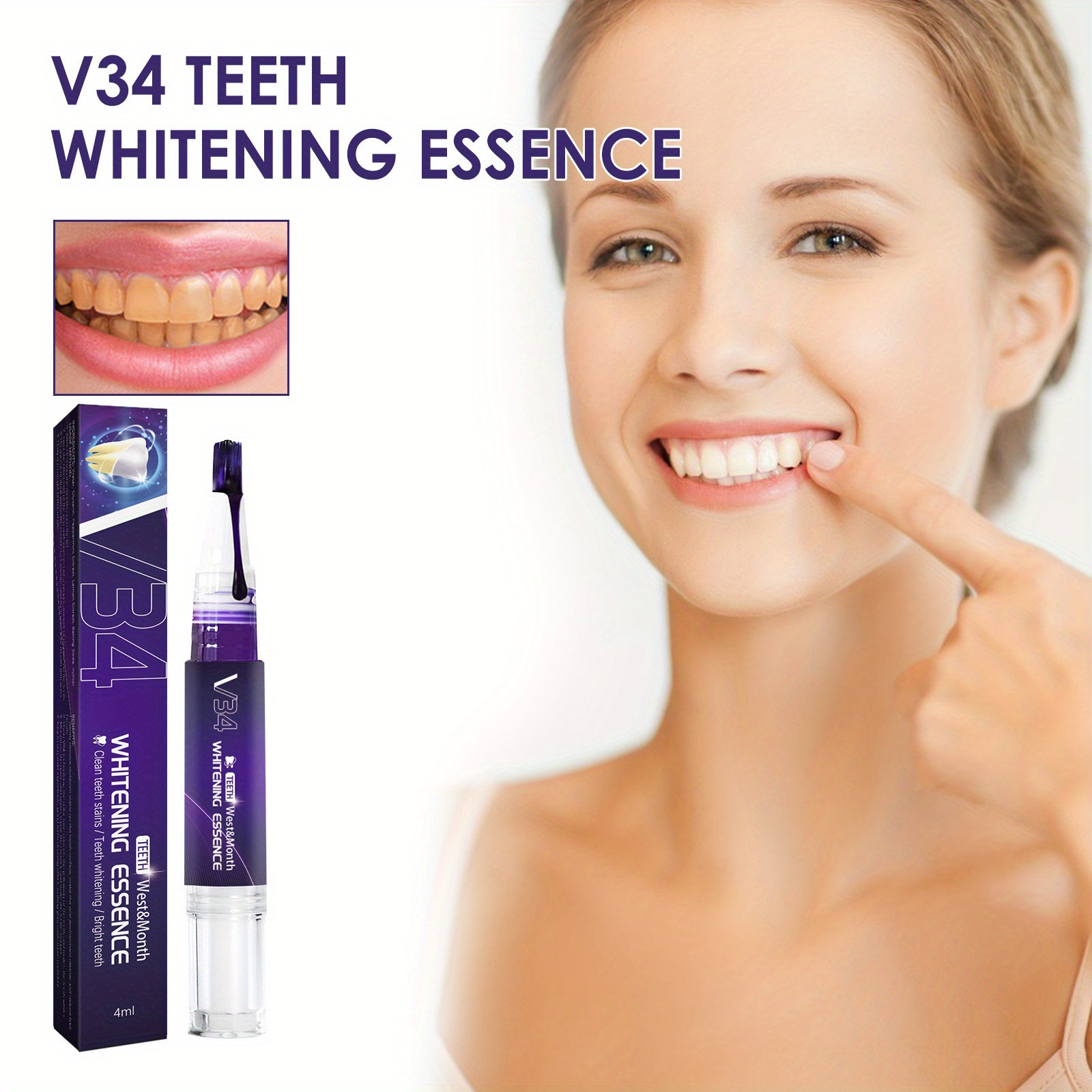 V34 Purple Teeth Whitening Gel Serum Pen,teeth Stain Remover Pen, Tooth ...