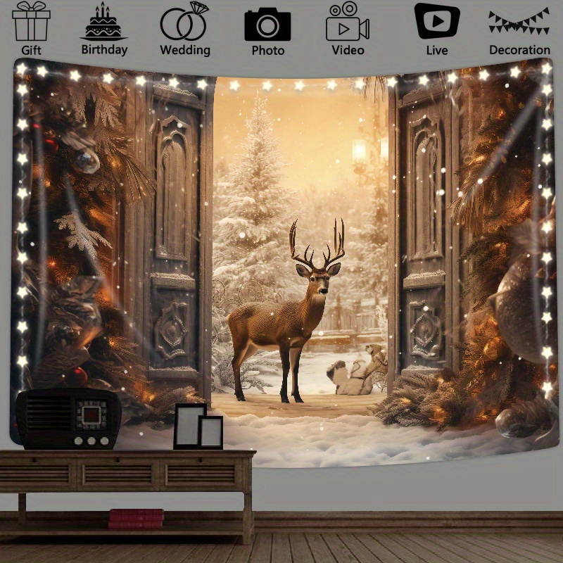 Fairy lights behind online tapestry