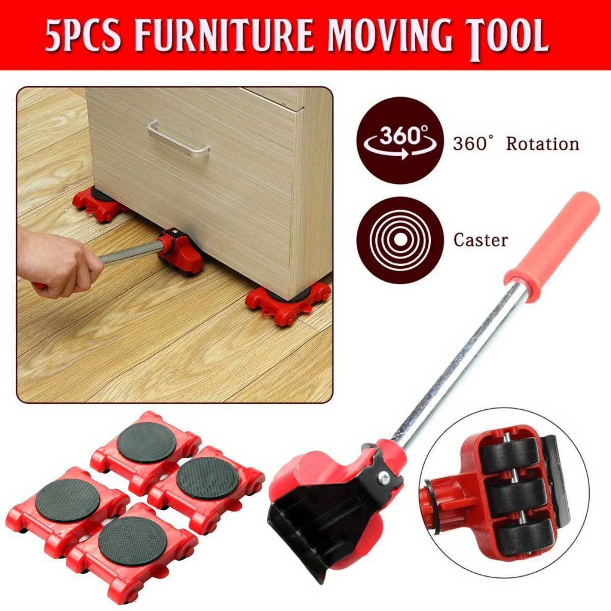 5Pcs Portable Furniture Lifter Mover Furniture Transport Set Tool Kits Iron
