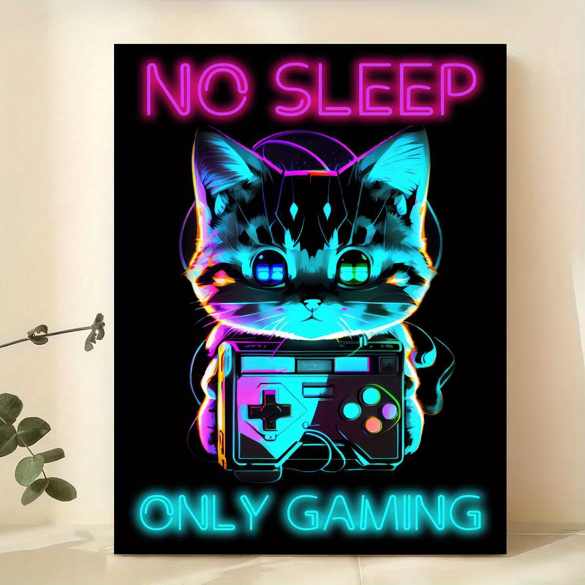 1pc Poster In Tela Poster Neon Cat Poster Gaming Poster No - Temu