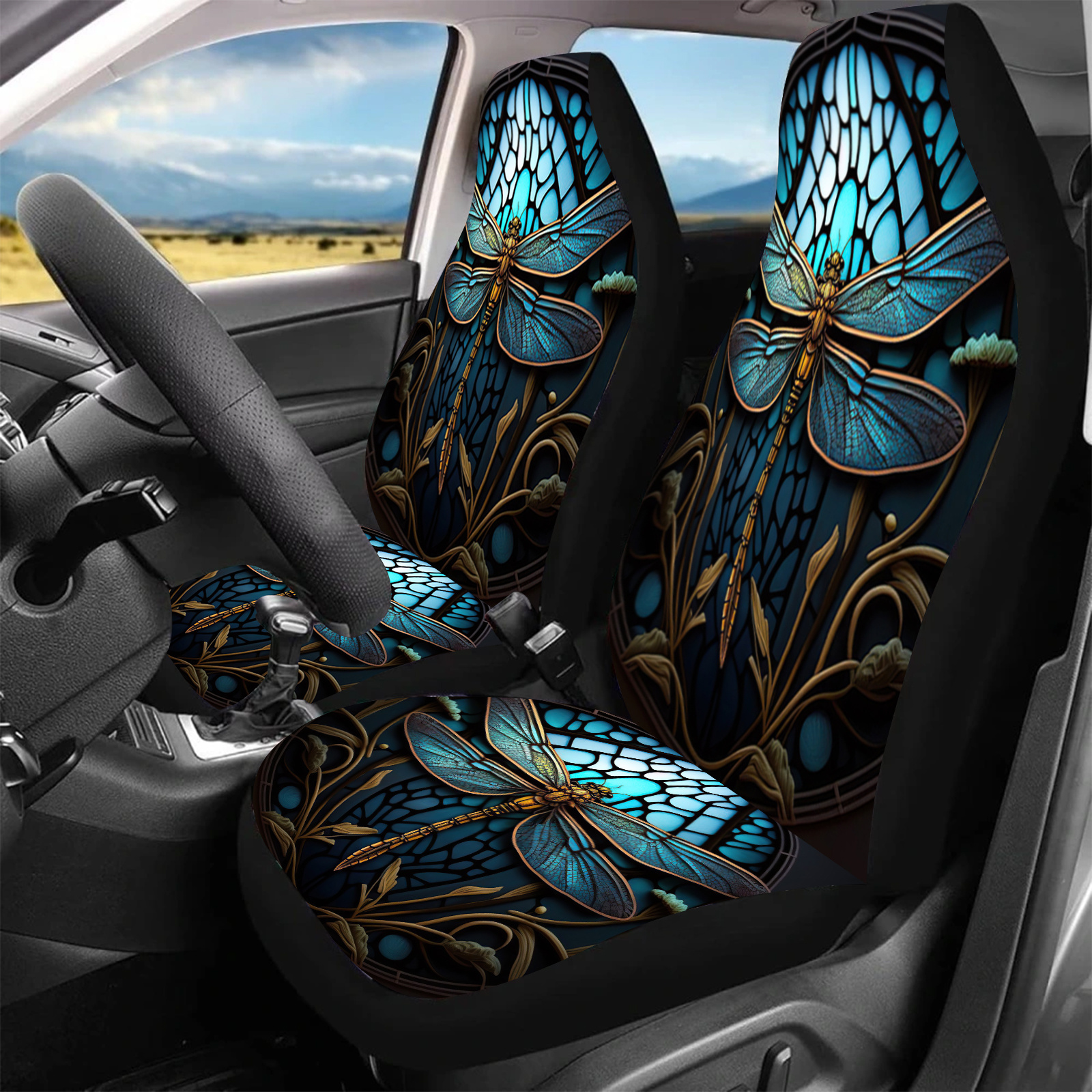 2pcs Blue Dragonfly Print Car Seat Covers For Women And Man, Universal Auto  Front Seats Protector Fits For Car, SUV Sedan, Truck