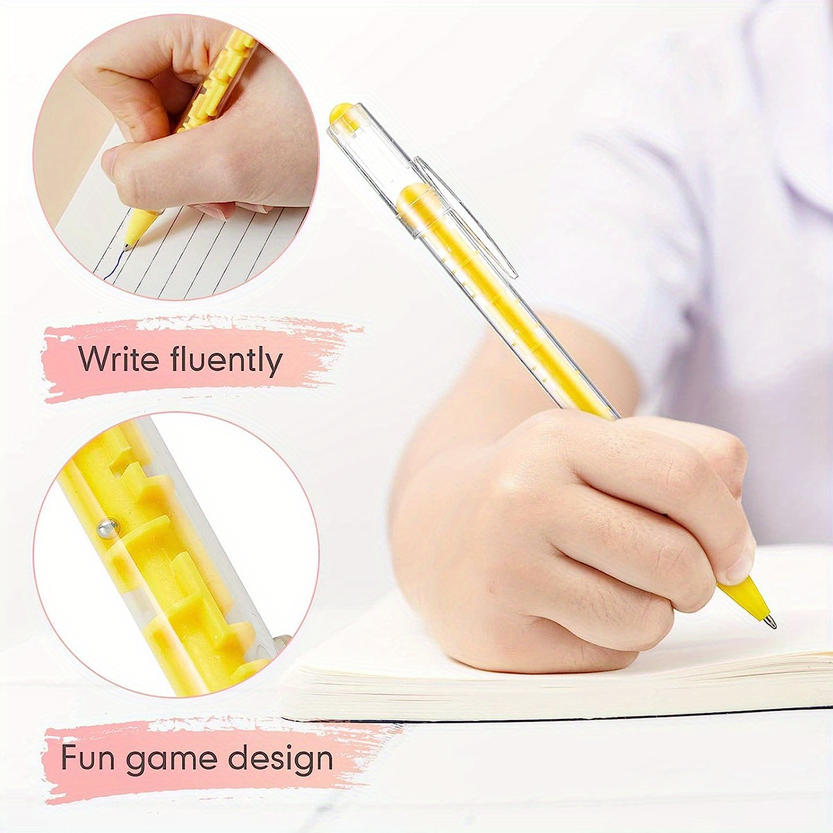 Gamie Maze Puzzle Novelty Pens for Kids and Adults - Pack of 12 - Pens with Built-in Ball Maze - Fidget Toy for Stress Relief - School and Office