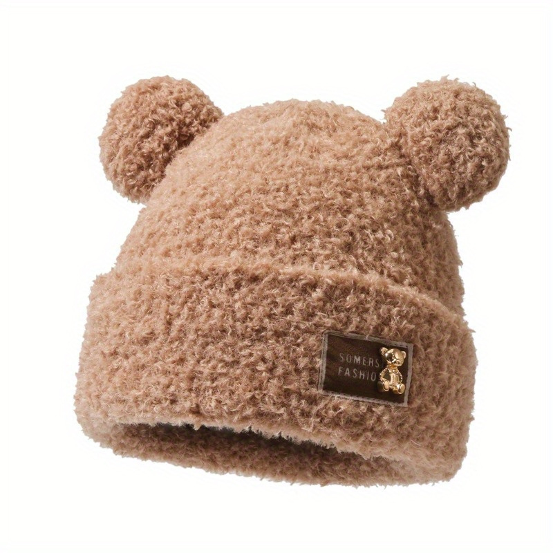 Cartoon Bear Ear Lamb Hat With Mask Cute Warm Shelter From The Wind Cap  Winter Thicken Ear Protection Winter Outstreet Headwear