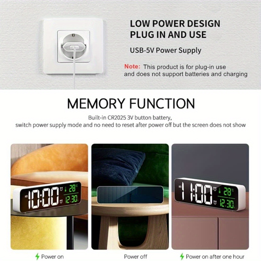 1pc Digital Large Display Alarm Clock, For Living Room Office Bedroom  Decor, LED Electronic Date Temp Display, Wall Electric Clocks, Automatic  Brightn