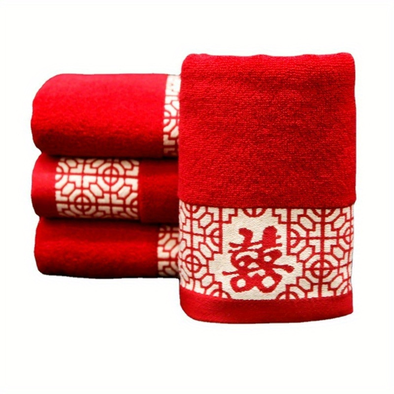 Cotton Red Hand Towel Household Soft Face Towel Wedding - Temu