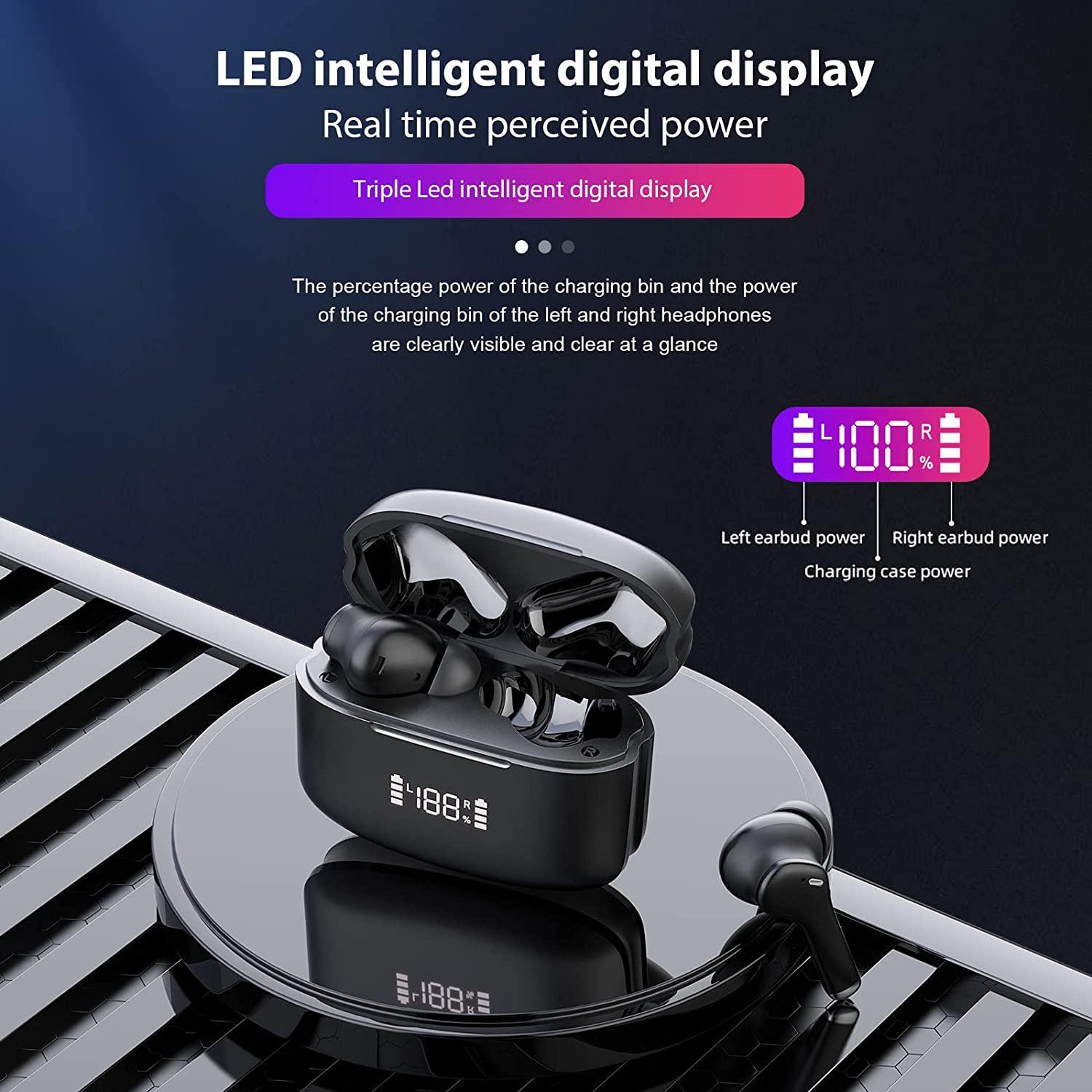 Tws sem fio bt fones de redução de ruído fones de ouvido estéreo de alta fidelidade fone de ouvido intra-auricular com microfone e display de energia led caso de carregamento_voghion.com