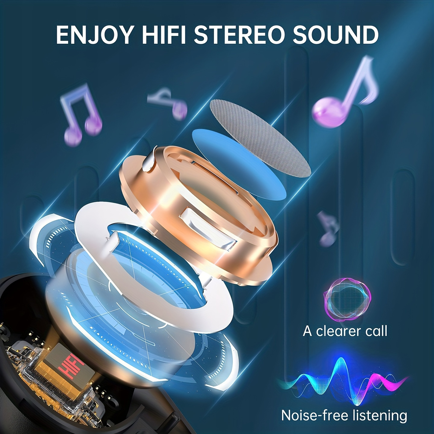 Fones de ouvido sem fio TWS, fones de ouvido esportivos à prova d'água, fone de ouvido estéreo sobre a orelha com microfone com ganchos, fones de ouvido intra-auriculares com estojo de exibição de bateria LED_voghion.com
