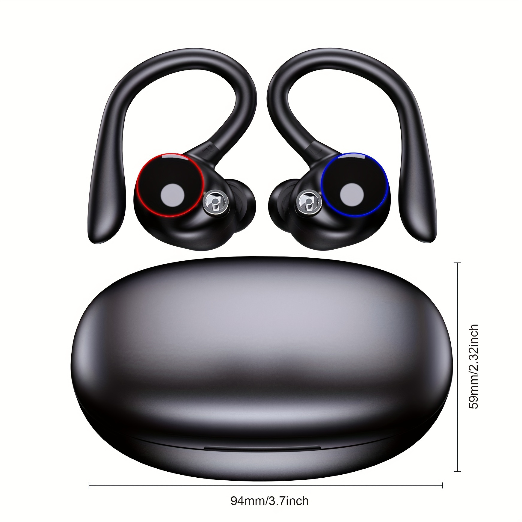 Fones de ouvido sem fio TWS, fones de ouvido esportivos à prova d'água, fone de ouvido estéreo sobre a orelha com microfone com ganchos, fones de ouvido intra-auriculares com estojo de exibição de bateria LED_voghion.com