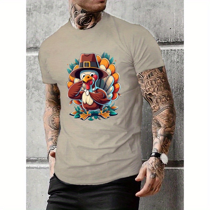 

Turkey Thanksgiving Print T Shirt, Tees For Men, Casual Short Sleeve T-shirt For Summer