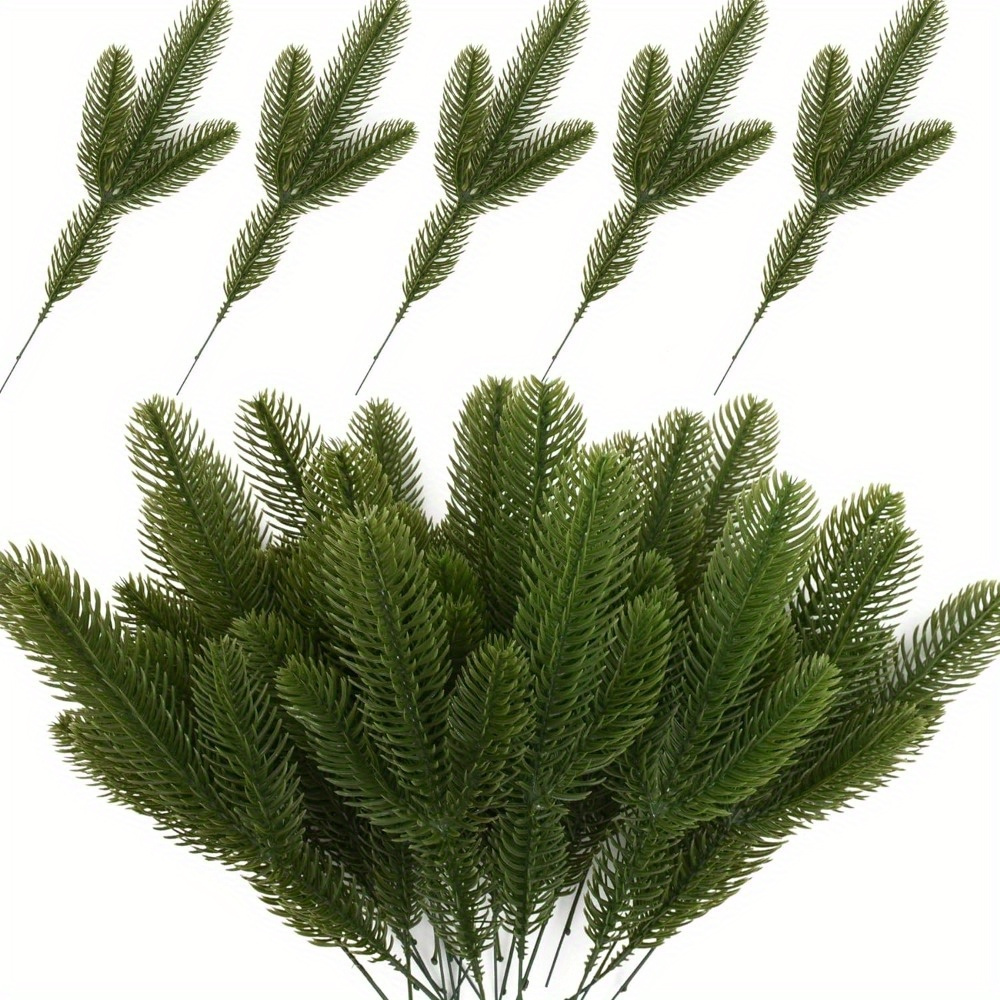 50 Pcs Artificial Pine Branches Green Plants Pine Needles DIY Accessories  for Garland Wreath Christmas and Home Garden Decor (50, Green)