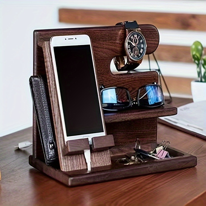 Cell Phone Stand Wood Docking Station Gifts for Men Boss Idea