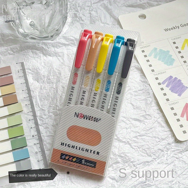 5 Colors Box Double Headed Highlighter Pen Set Fluorescent Drawing Markers Highlighters Pens Art