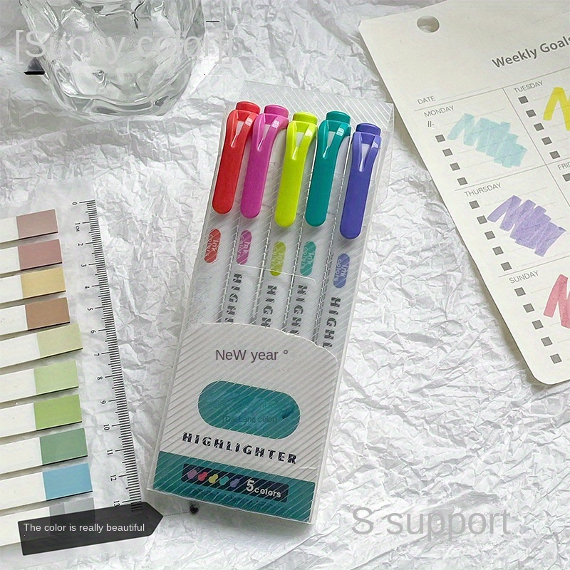 5 Colors Box Double Headed Highlighter Pen Set Fluorescent Drawing