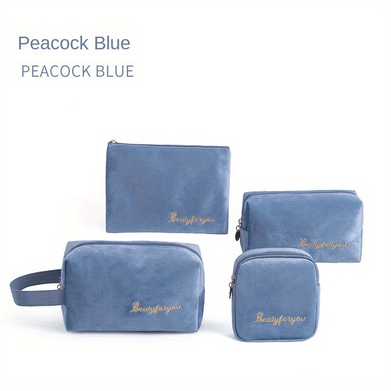 4pcs/set Cosmetic Bag, Velvet Handbag, Big Capacity Lipstick Pouch