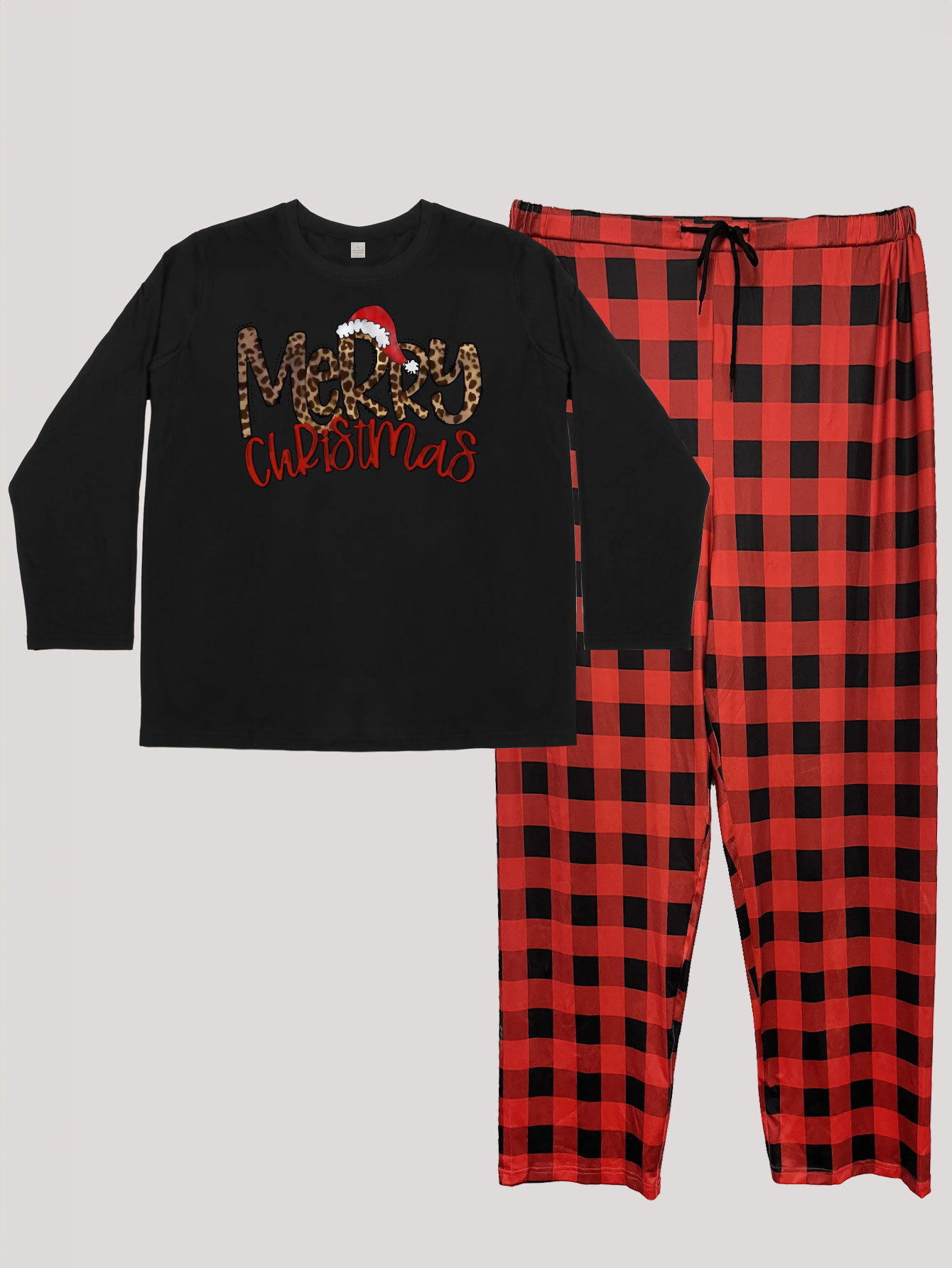 Christmas Lounge Set Women's Leopard Tee Plaid Pajamas