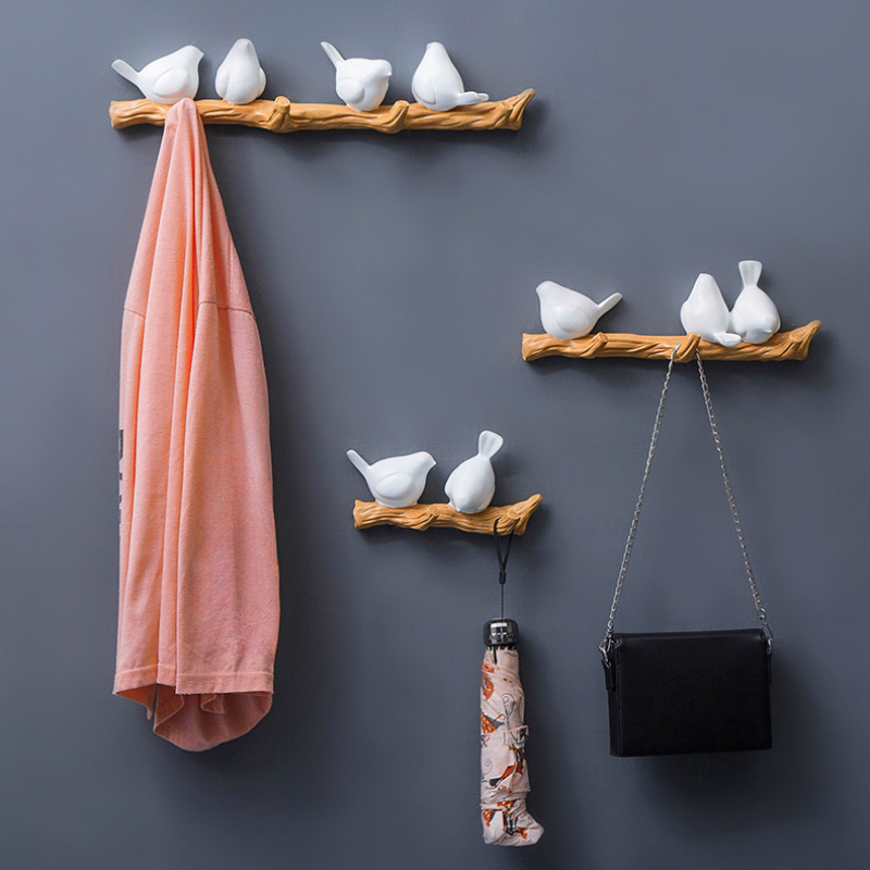 Decorative Wall Hooks, Bird Hooks Wall Mounted, Plastic Bird & Wooden Peg,  Decorative Hooks for Hanging Things-Coat, Towel, Hat etc. Pack of 2