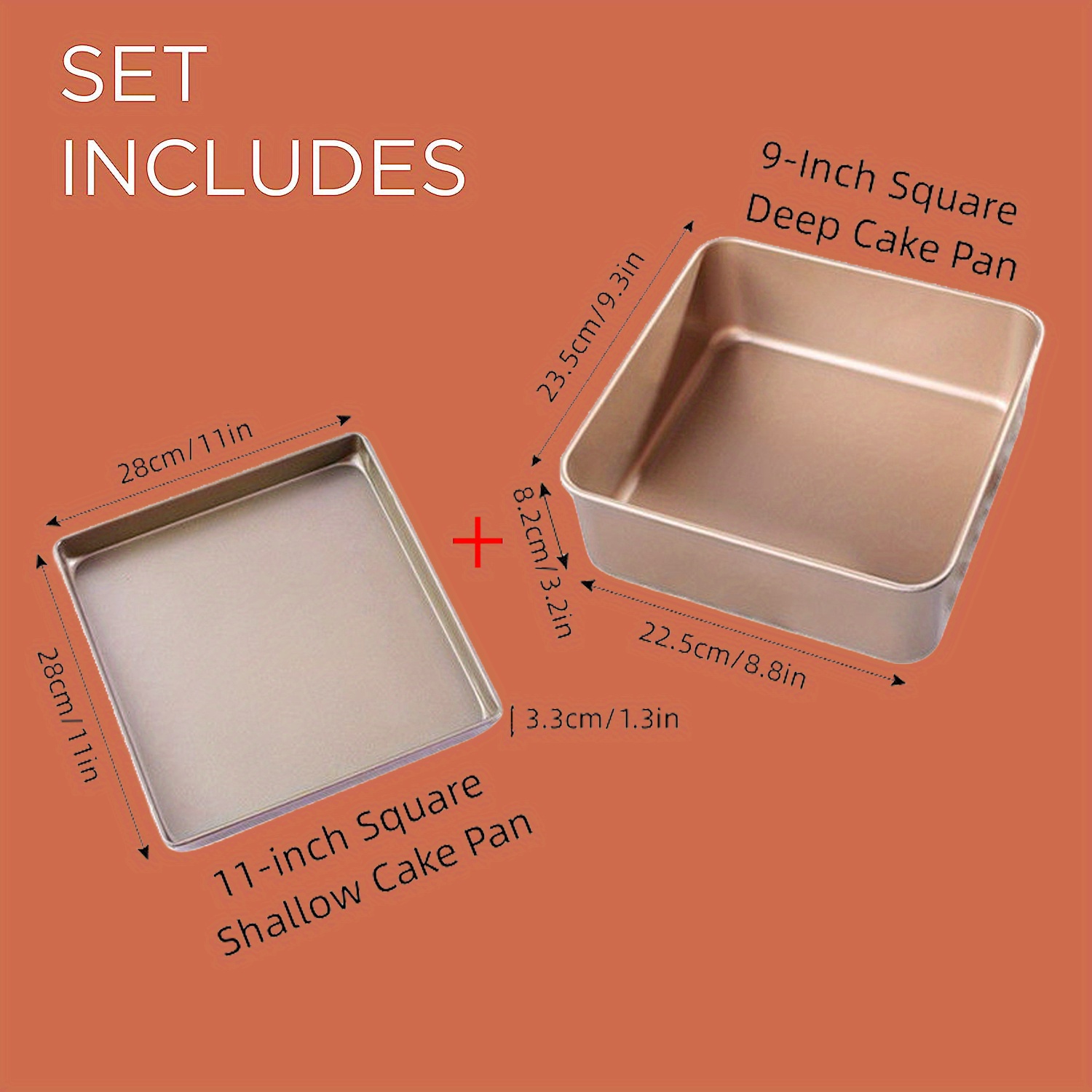 Square Cake Pan Set, Square Deep Cake Pan ＆ Square Shallow Cake Pan,  Non-stick Deep Dish Bakeware For Oven Baking - Temu